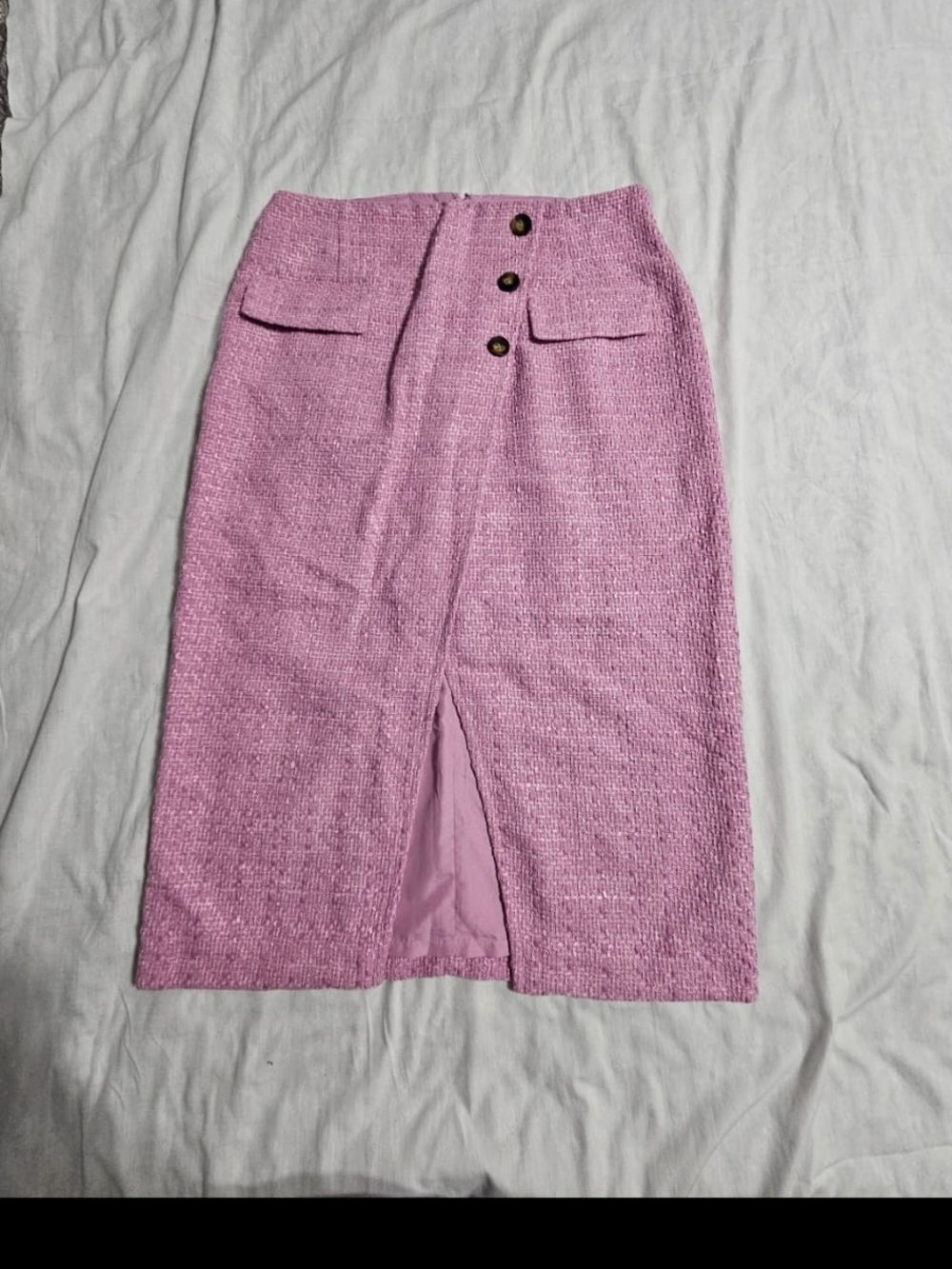 Ann Taylor Pink Tweed Pencil Skirt with Front Buttons